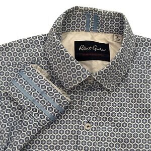 Robert Graham Modern Americana Blue Geometric Print Tailored Fit Shirt L‎